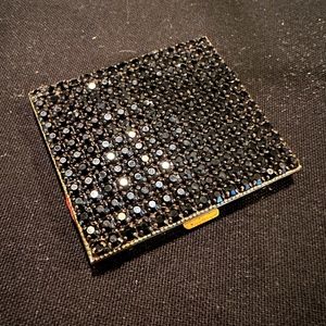 Vintage 1950's Schildkraut Compact Black with Rhinestones.